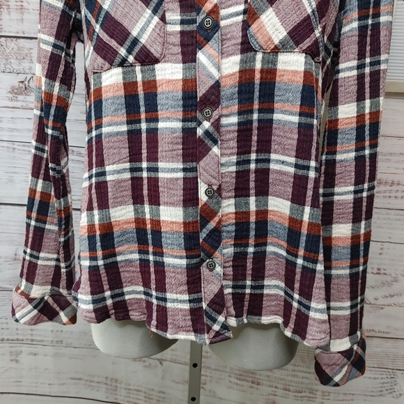 BELLA Dahl gauzy cotton plaid shirt M - Picture 4 of 14